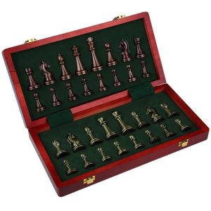 Metal Medieval Chess Set with High Quality Wooden Chessboard Adult and Children 32 Metal Chess Pieces Family Game Toy Gift